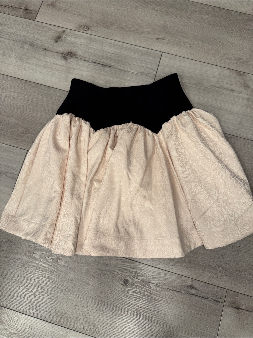 Anthropologie Black-Waist Pink Floral Jacquard Skater Skirt